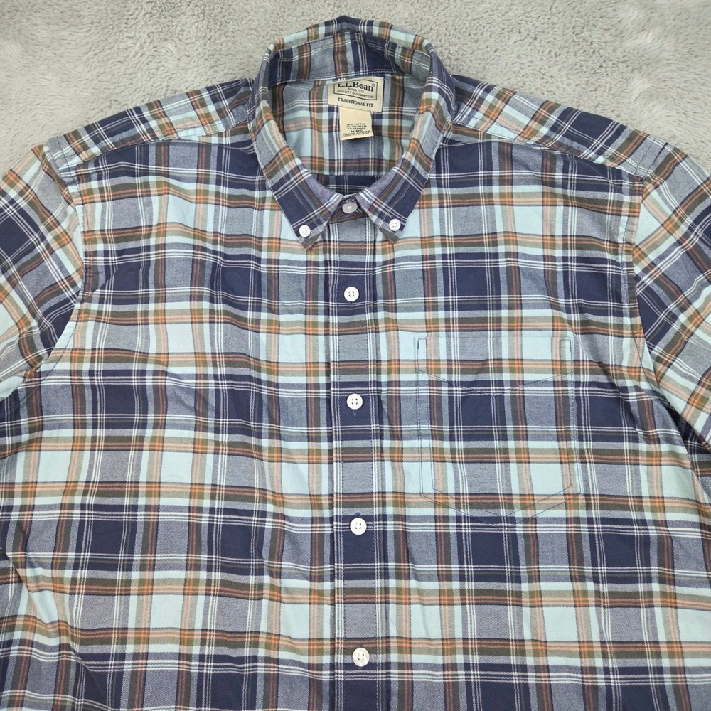 L.L. Bean Shirt Mens M Plaid Traditional Fit Short Sleeve Button Down Blue Multi